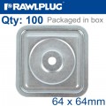 SQUARE STEEL WASHER 64MM,7,0MM WITH ZINC COATING BOX OF 100